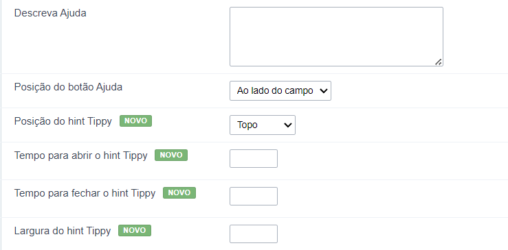 Interface de configuração do tipo de exibição da ajuda.