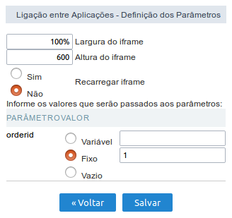 Interface Definição dos Parâmetros.