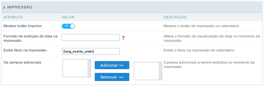 Interface de configuração de impressão.