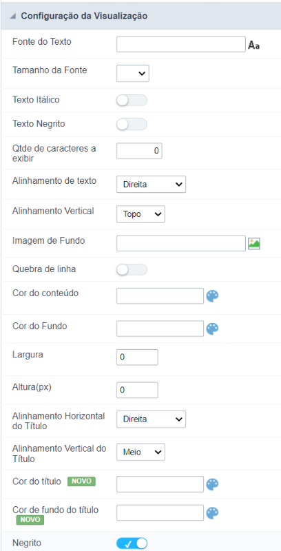 Interface de configuração da visualização.