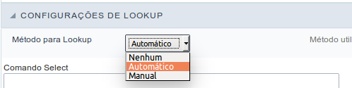 Seleção do tipo de Lookup.