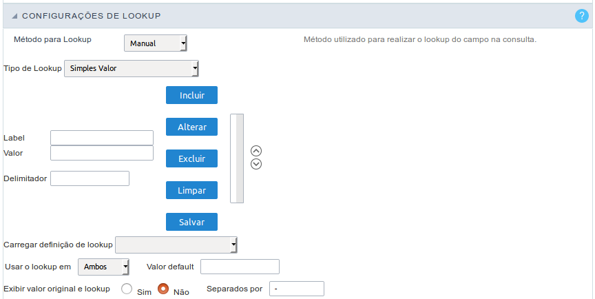 Interface Lookup de Consulta Manual.