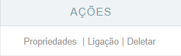 Opções de configuração para as ligações da aplicação: Propriedades, ligação e Deletar