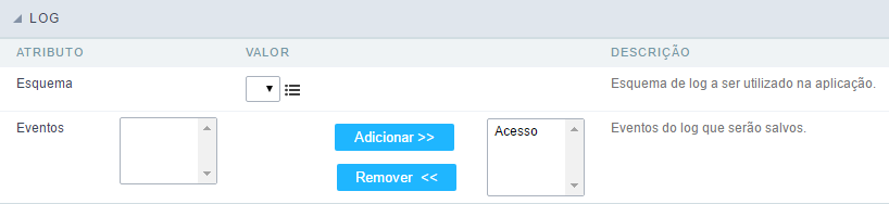 Configuração de log da aplicação