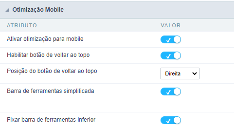 Opções de otimização mobile da consulta