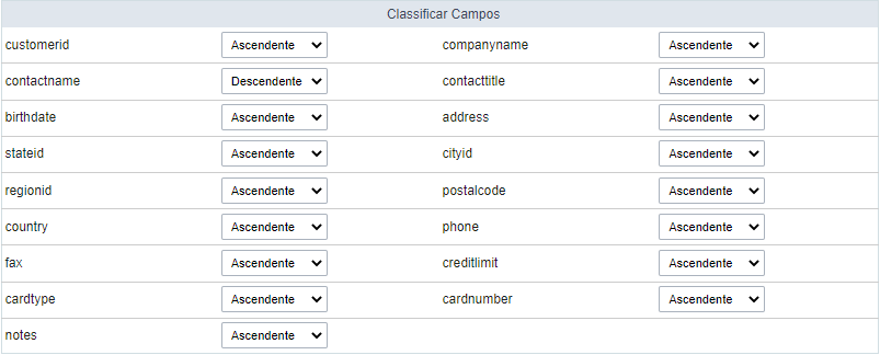 Classificar campos