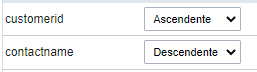 exemplo dos campos selecionados com opções de ordenação diferêntes