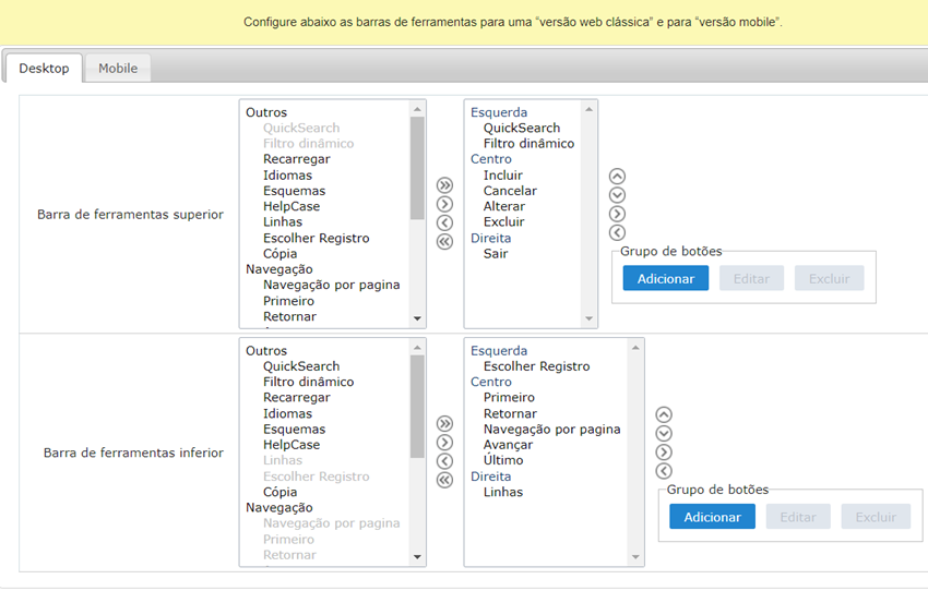 Posicionamento dos botões do formulário