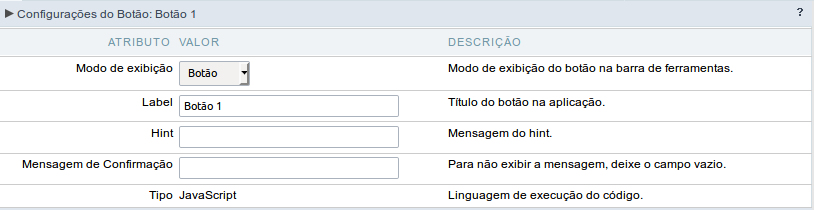 Configuração do modo de exibição do tipo Botão do botão JavaScript.