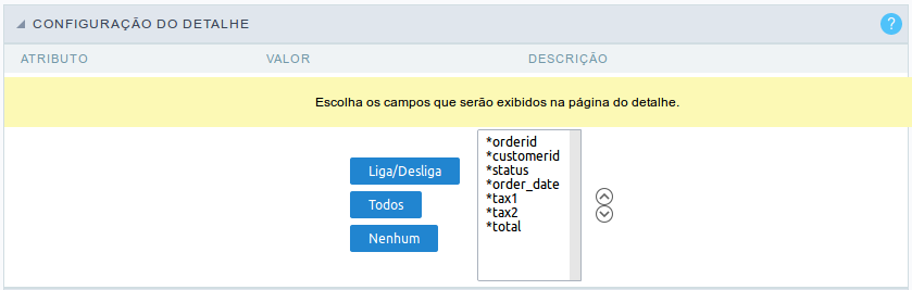 Escolha dos campos que serão exibidos no detalhe