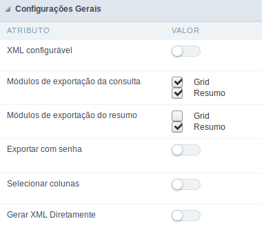 Configurações Gerais do XML