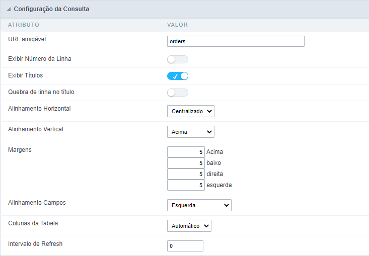 Configuração avançada da aplicação Consulta