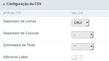 Configuração de exportação CSV da consulta