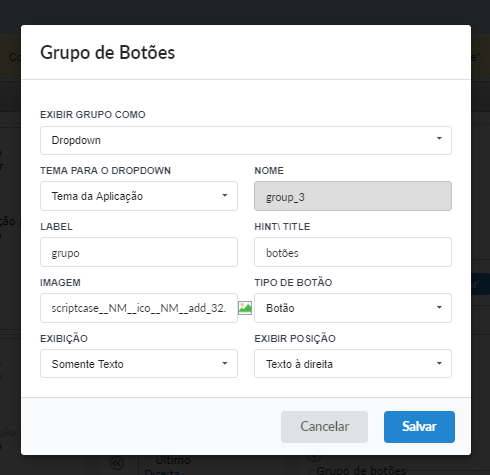 Configuração do grupo de botões - Dropdown