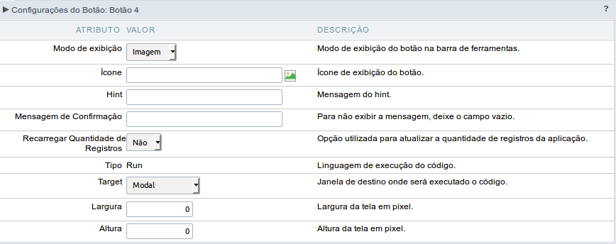 Configuração do modo de exibição do tipo Imagem do botão RUN na consulta