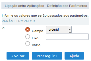 Configuração da escolha de parâmetros do botão de ligação.