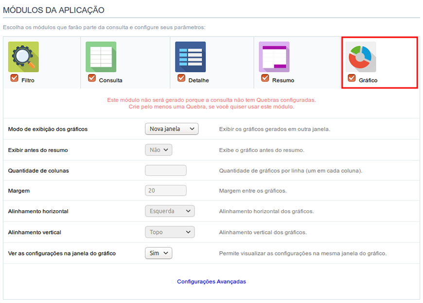 Configurações do Gráfico da Consulta