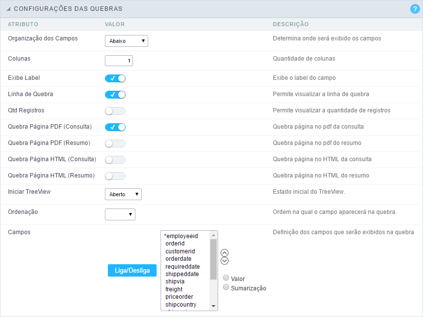 Interface Configuração Geral do Campo.