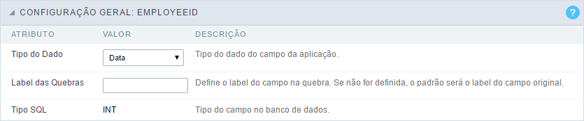 Configuração Geral dos campos data