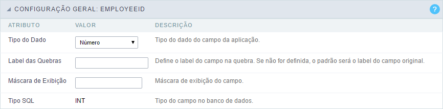 Configuração Geral dos campos números