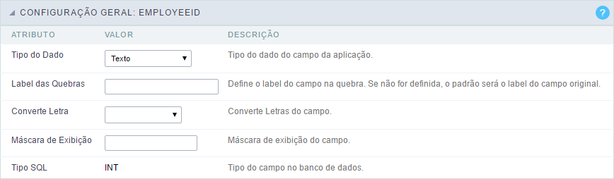 Configuração Geral dos campos textos