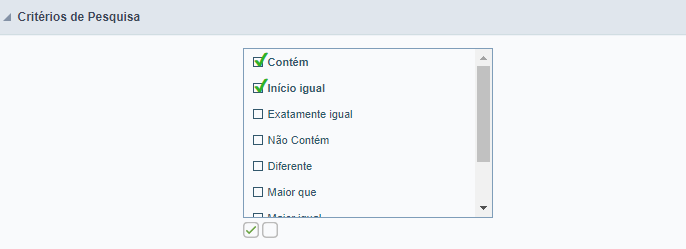 Interface de configuração dos critérios de pesquisa do QuickSearch.