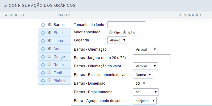 Interface de Configurações de Gráficos.