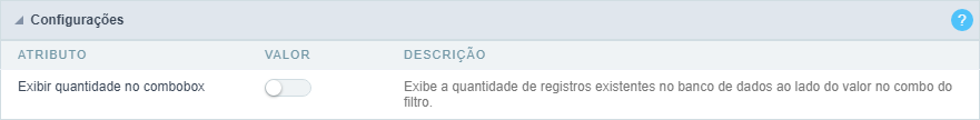 Tela de configuração do filtro do resumo