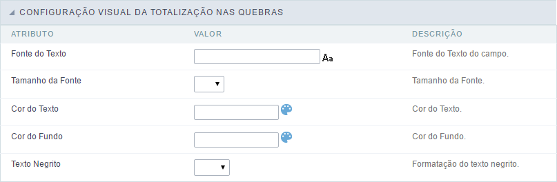 Interface Configuração da Totalização