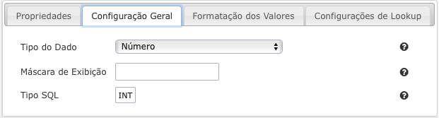 Configuração Geral dos campos números