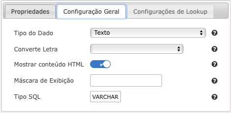 Configuração Geral dos campos textos