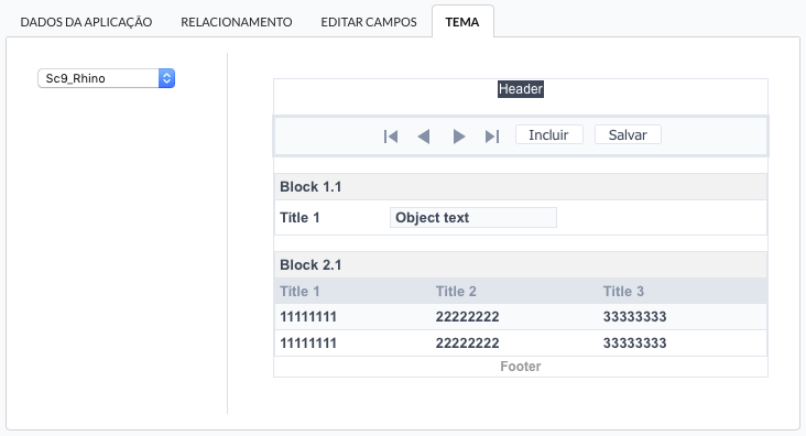 Definição do esquema das aplicações