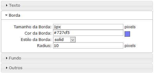 Configurações de borda do rodapé