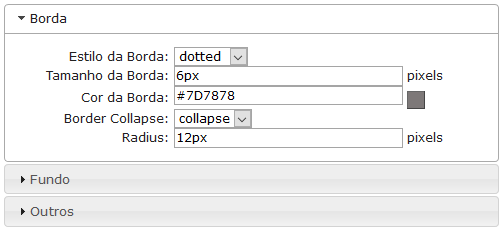 Configurações de borda do iframe