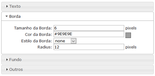 Configurações de borda da navegação da barra de ferramentas