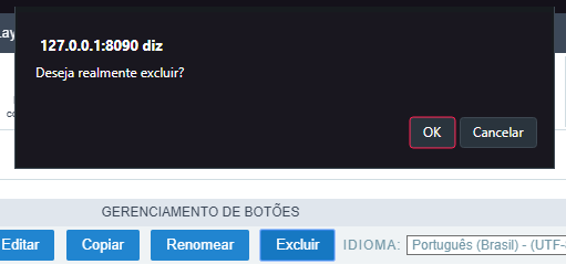 Popup de exclusão