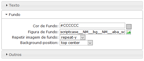 Configurações de fundo dos objetos onFocus da barra de ferramentas