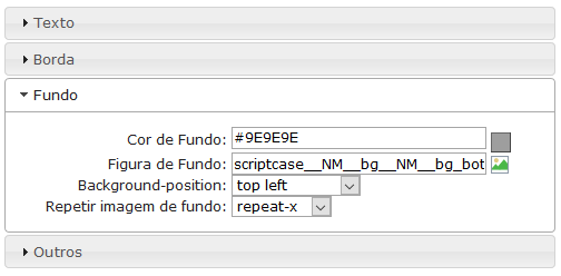 Configurações de fundo dos objetos onFocus da barra de ferramentas