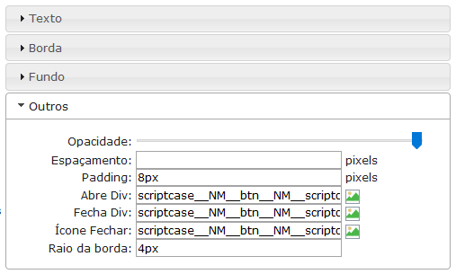 Outras configurações da label de ferramentas do filtro refinado