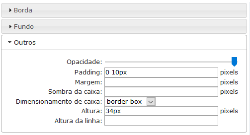 Outras configurações de objeto do filtro refinado