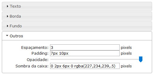 Outras Configurações do cabeçalho