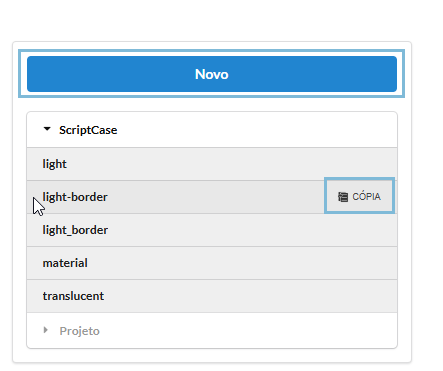 Lista de temas do tooltip com o botão cópia