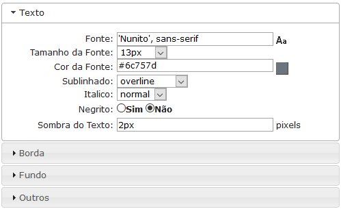 Configurações de Texto do cabeçalho