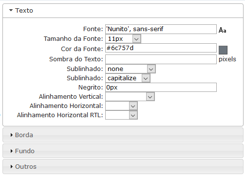 Configurações de texto do label do filtro refinado