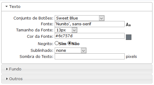 Configurações de texto da página do Formulário