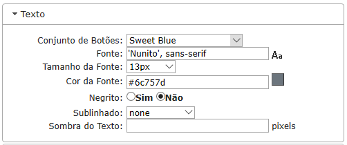 Configurações de Texto da Pagina do Filtro