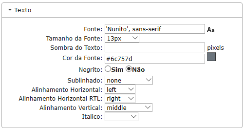 Configurações de Texto normal da Label do Resumo