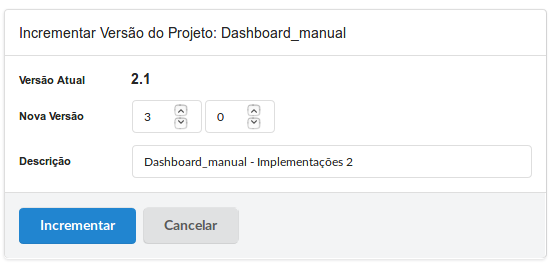 Tela de versionamento do projeto