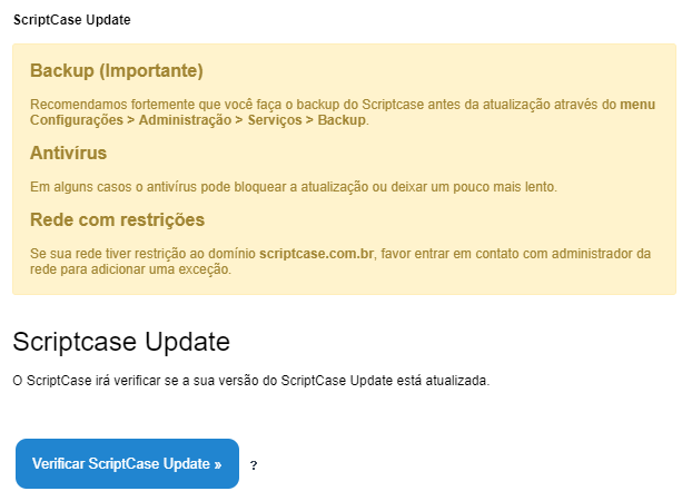 Atualização do Scriptcase