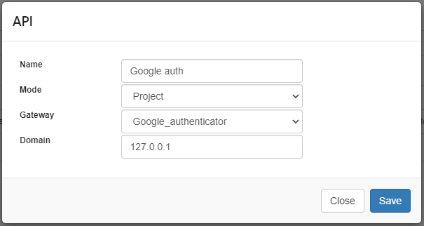 Interface de configuração da API autenticação do google